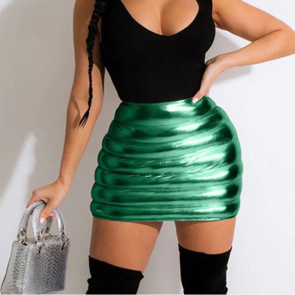 Green metallic skirt